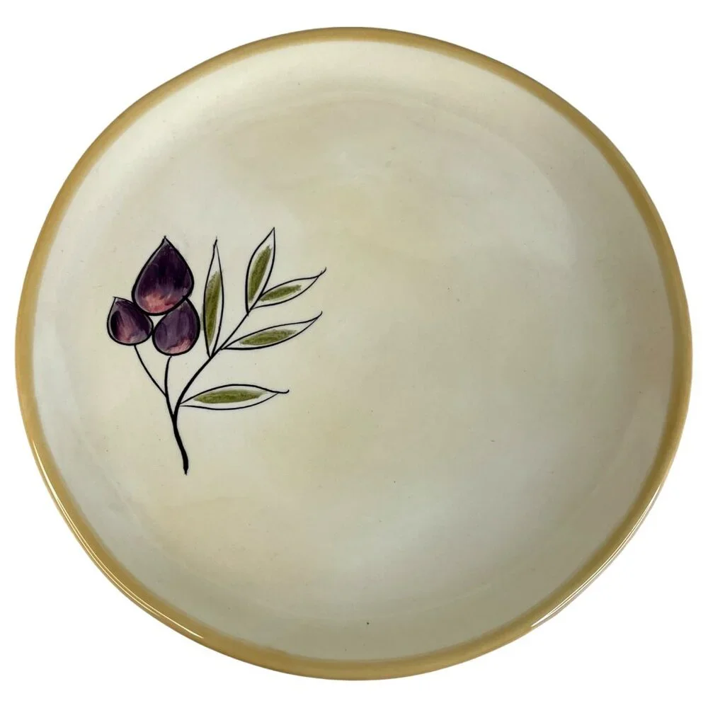 4 Pottery Barn Rustic Olive Salad Side Plates Complete Set Ceramic 8 Inch Cream